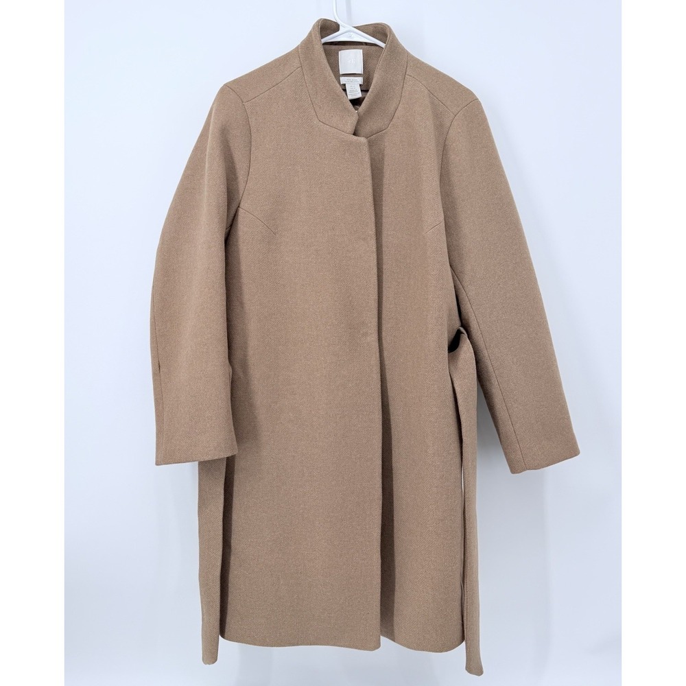 H&M Camel Brown Wool‎ Peacoat Women's Size 14 Tie Waist Belt